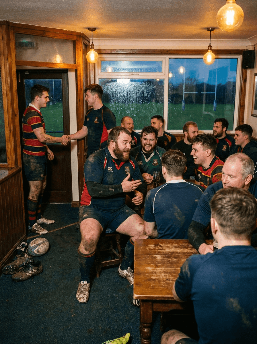 A rugby club house on a matchday